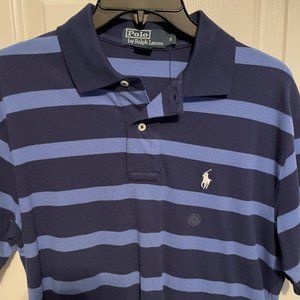 Brand new Polo by RL men's small blue striped short sleeve polo.  Size Small.